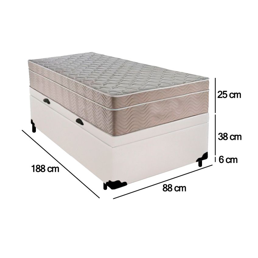 Cama Box Baú Solteiro Sintético + Colchão De Molas Ensacadas - Sereneprime - 88cm Branco - imagem 3