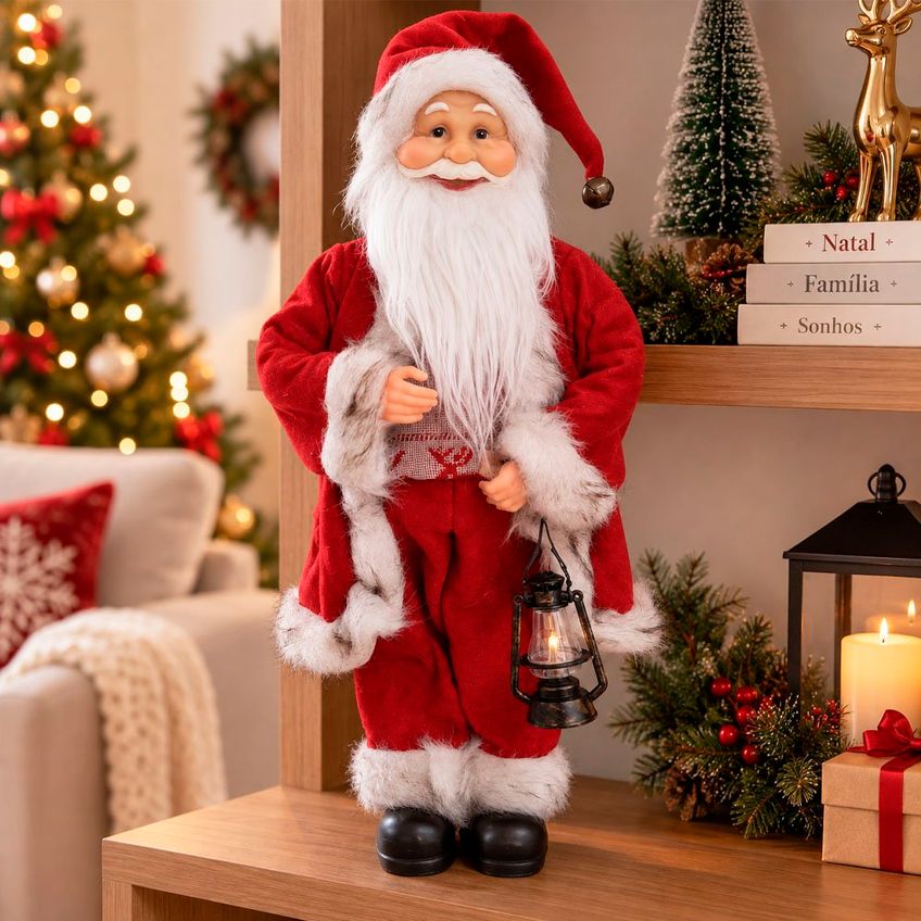Boneco Papai Noel Tradicional Decoração Lampião Enfeite 50cm - imagem 3