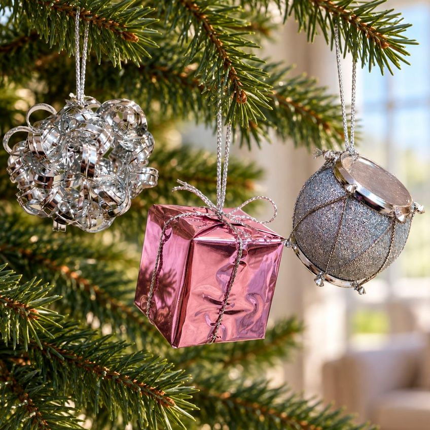 Pendente Enfeite Árvore Natal Decoração Rosa 4cm Kit 24pçs - imagem 3