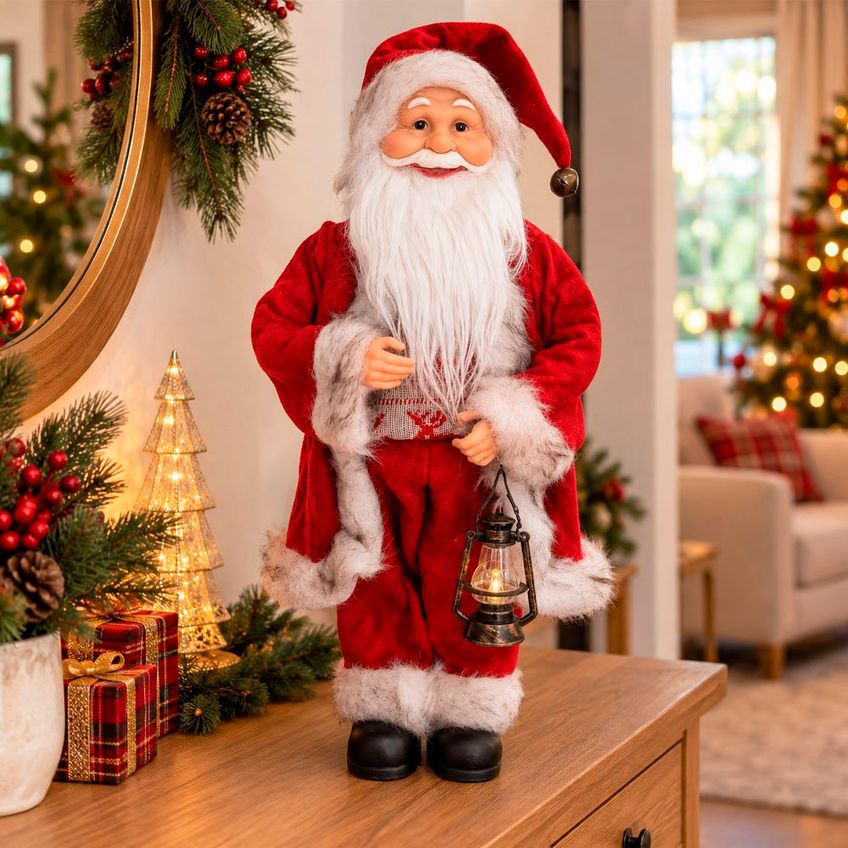 Boneco Papai Noel Tradicional Decoração Lampião Enfeite 50cm - imagem 4