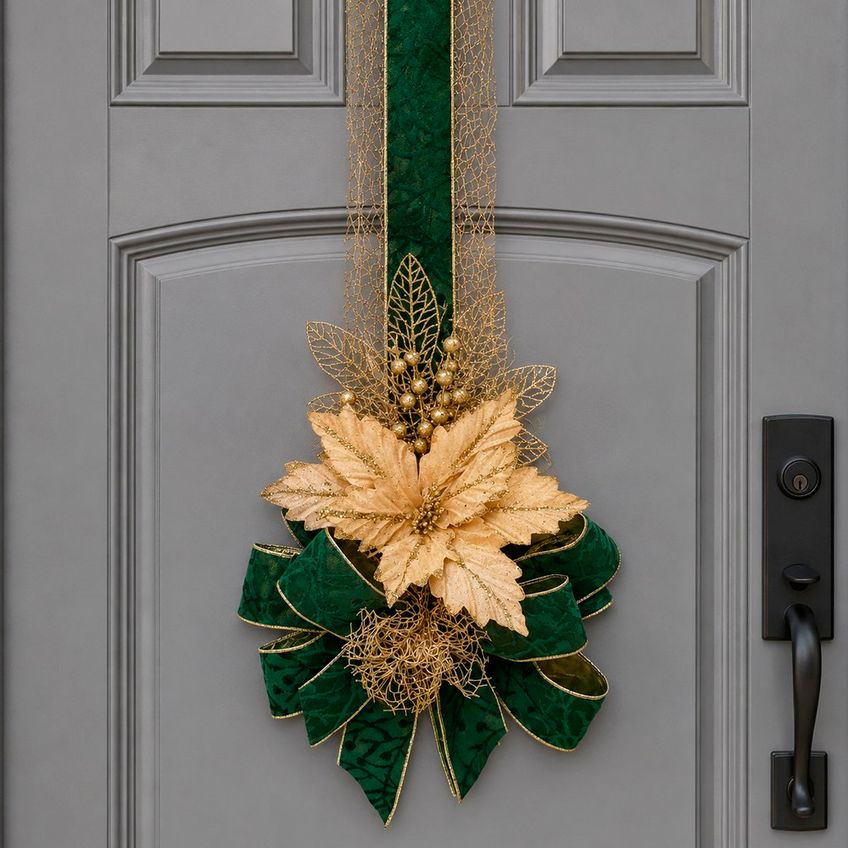 Escapulário Natalino Verde Flor Dourado Decoração Porta 2m - imagem 3