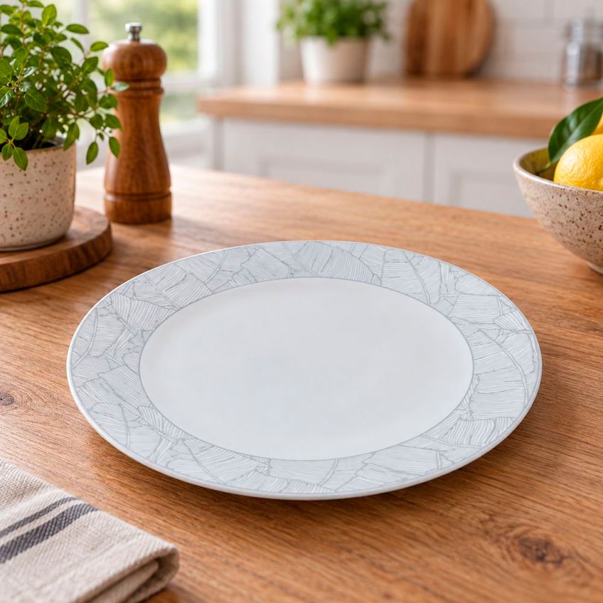 Jogo Prato Raso Vidro Opalino Branco Decorado 27cm Kit 6pçs - imagem 5