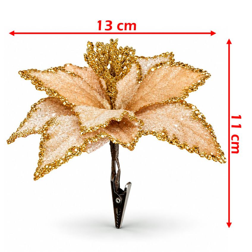 Flor Natalina Artificial Base Clipe Decoração 13cm Kit 6pçs - imagem 5