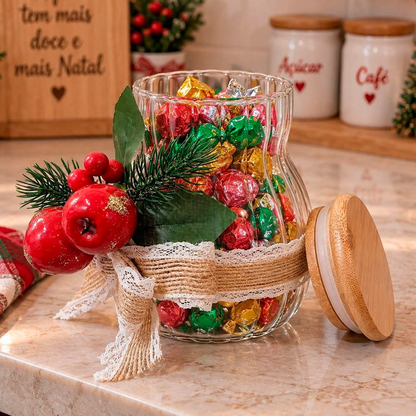 Pote Hermético Decorativo Natalino Com Tampa 450ml Kit 2pçs - imagem 4