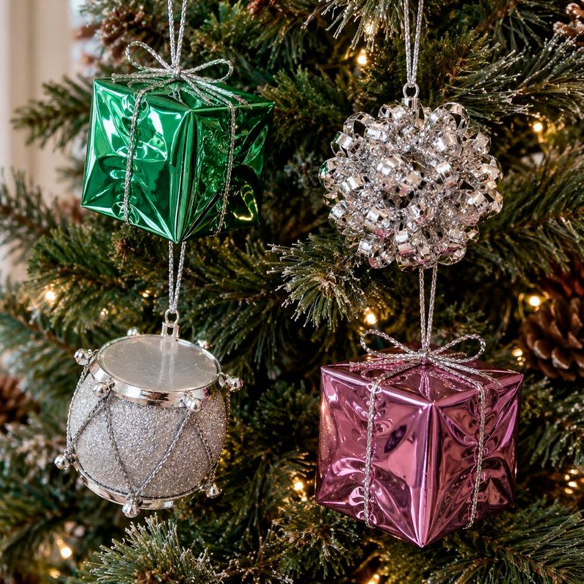 Pendente Decoração Árvore De Natal Rosa Verde 4cm Kit 48pçs - imagem 3