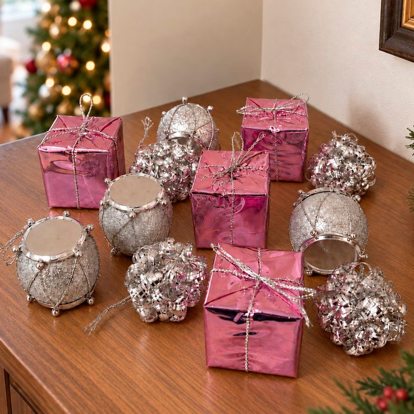 Pendente Enfeite Árvore Natal Decoração Rosa 4cm Kit 48pçs - imagem 4