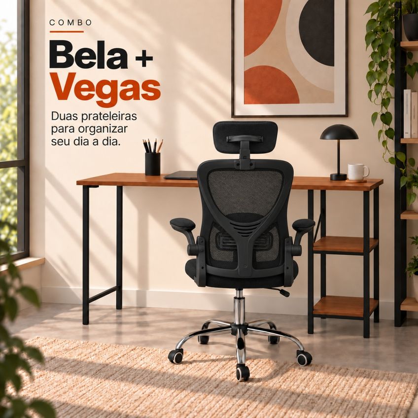 Conjunto De Escritório Mesa Bela E Cadeira Diretor Vegas Preto - imagem 4