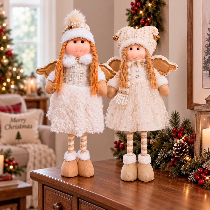 Dupla Anjo Natalino Boneca Pernas Ajustável Decoração 60cm - imagem 3