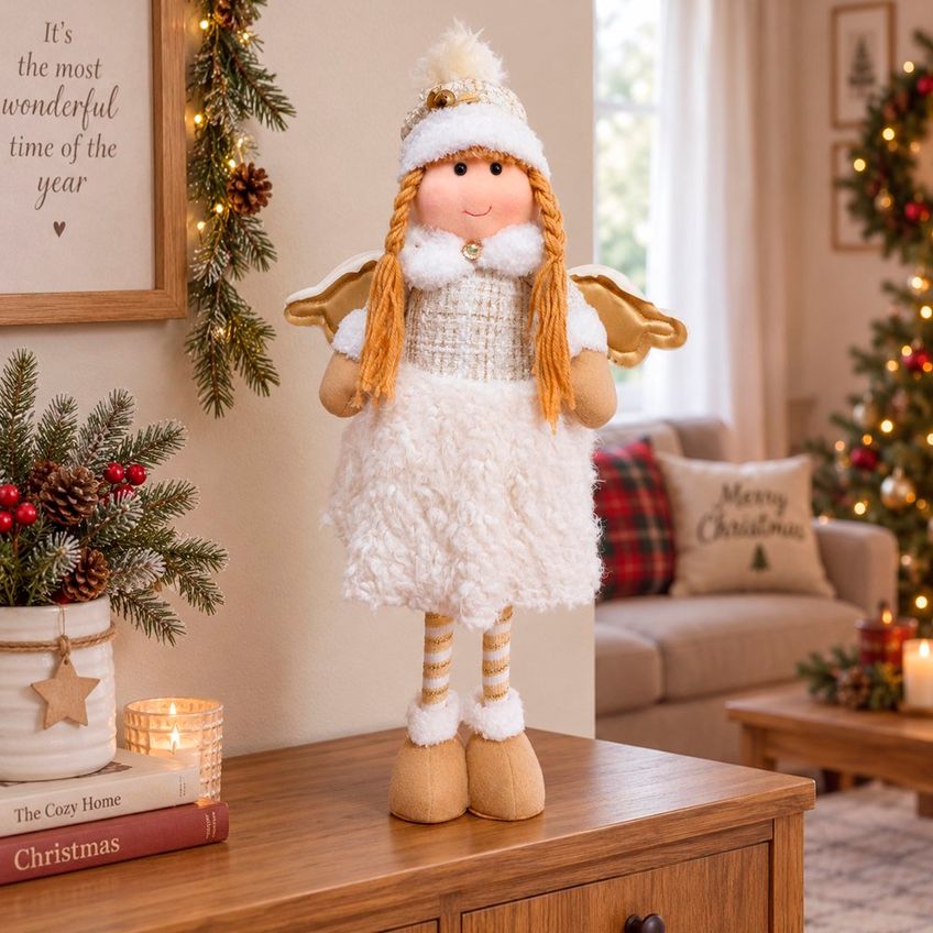 Anjo Natalino Pernas Ajustável Boneca Enfeite Decoração 60cm - imagem 3