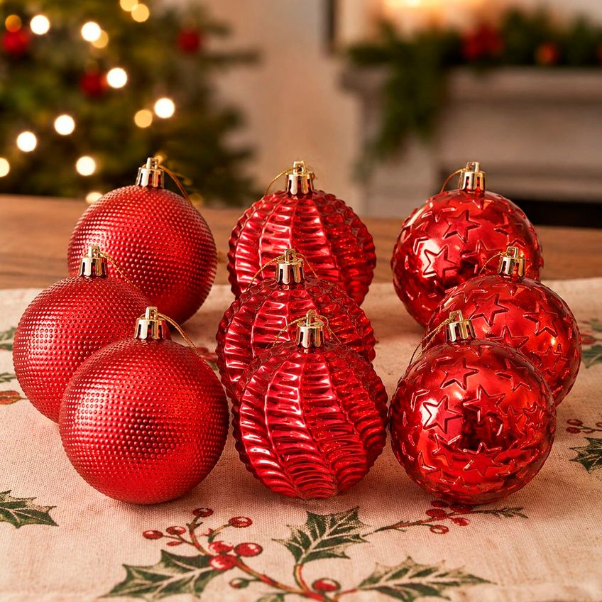 Bola Vermelha Decoração Texturada Árvore Natal 6cm Kit 90pçs - imagem 3