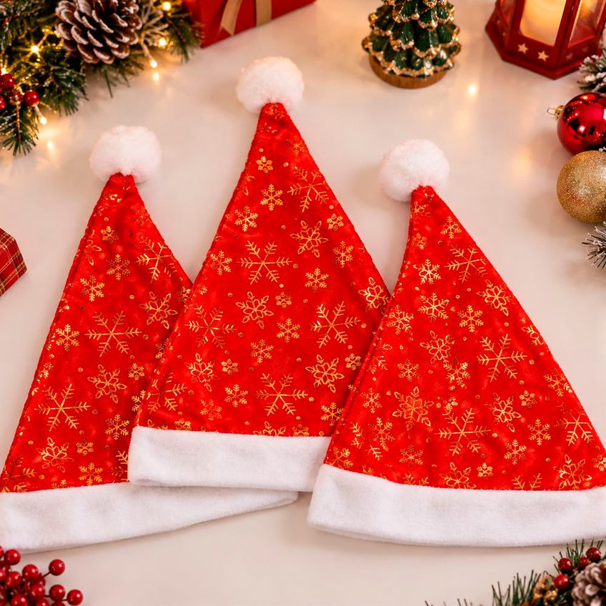 Touca Gorro Noel Flocos Neve Enfeite Natalino 40cm Kit 3pçs - imagem 5