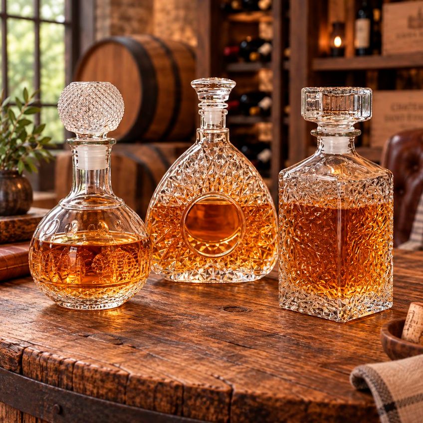 Jogo Garrafa Frasco Whisky Licor Vidro 750ml 920ml Kit 3pçs - imagem 3
