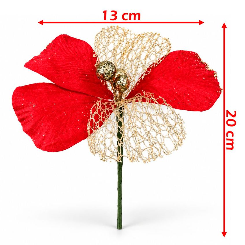 Flor Natal Vermelha Artificial Decoração 20x13cm Kit 24pçs - imagem 5
