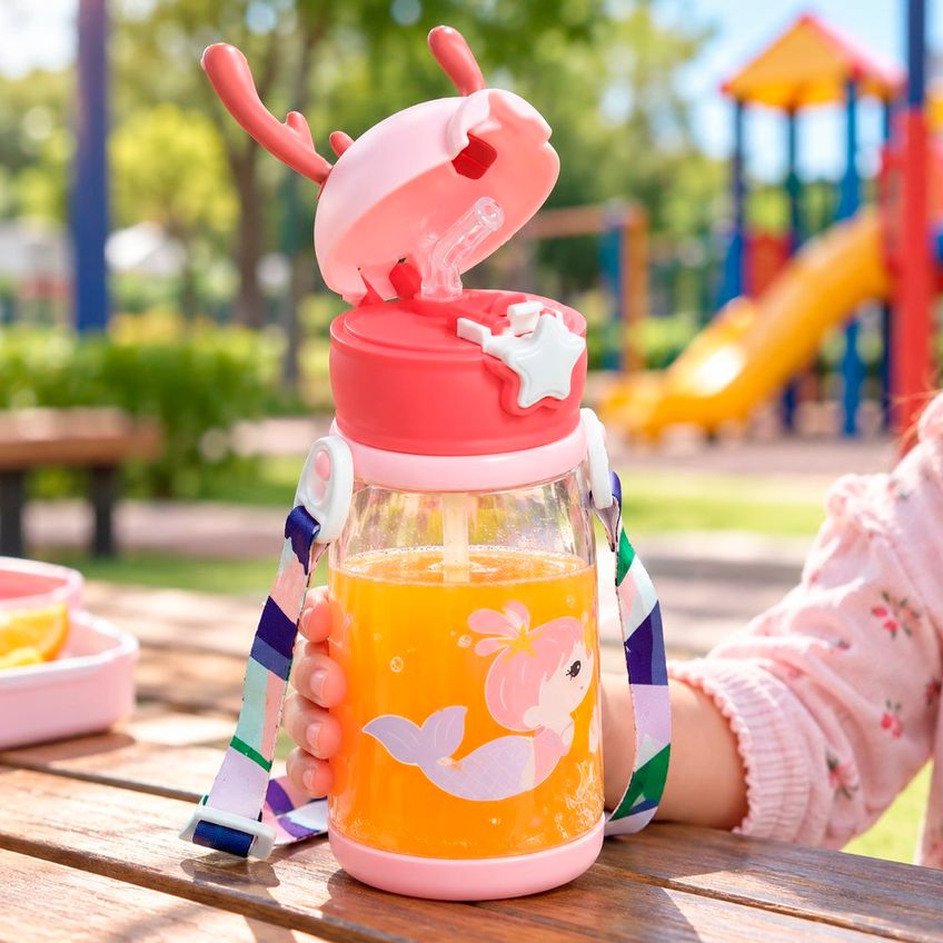Garrafa Água Portátil Infantil Bebê Com Alça Rena Alce 600ml - imagem 4