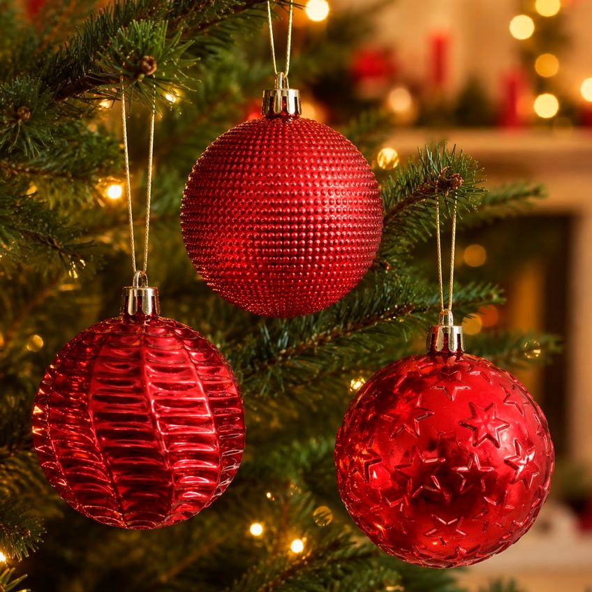 Bola Vermelha Decoração Texturada Árvore Natal 6cm Kit 30pçs - imagem 4