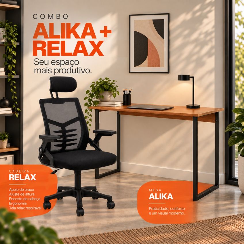 Conjunto De Escritório Mesa Alika E Cadeira Diretor Relax Preto - imagem 5