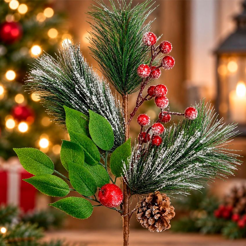 Pick Ramo Artificial Enfeite Decoração Natal 55cm Kit 2pçs - imagem 3