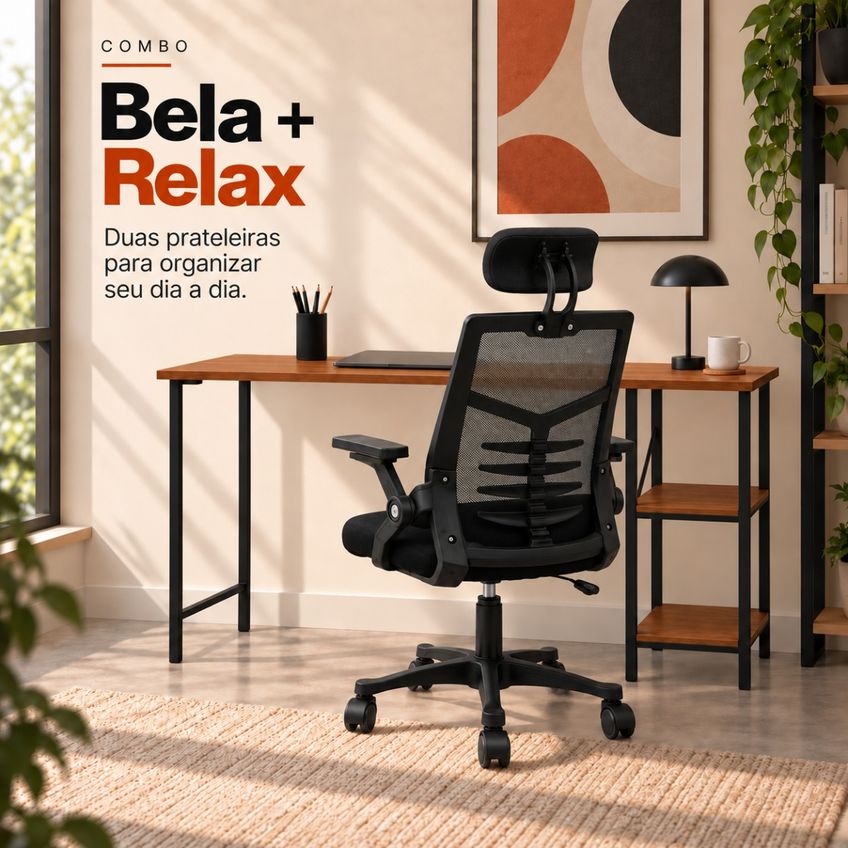 Conjunto De Escritório Mesa Bela E Cadeira Diretor Relax Preto - imagem 4