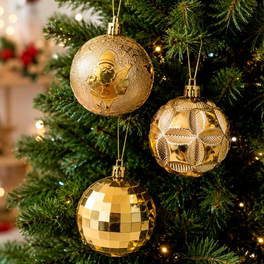 Bola Dourada Decoração Texturada Árvore Natal 6cm Kit 60pçs - imagem 4