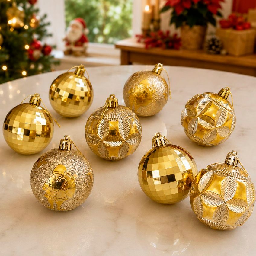 Bola Dourada Decoração Texturada Árvore Natal 6cm Kit 90pçs - imagem 3