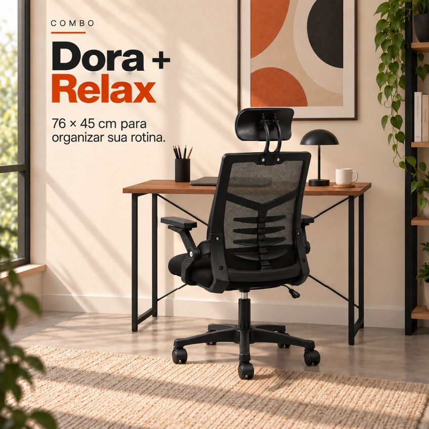 Conjunto De Escritório Mesa Dora E Cadeira Diretor Relax Preto - imagem 4