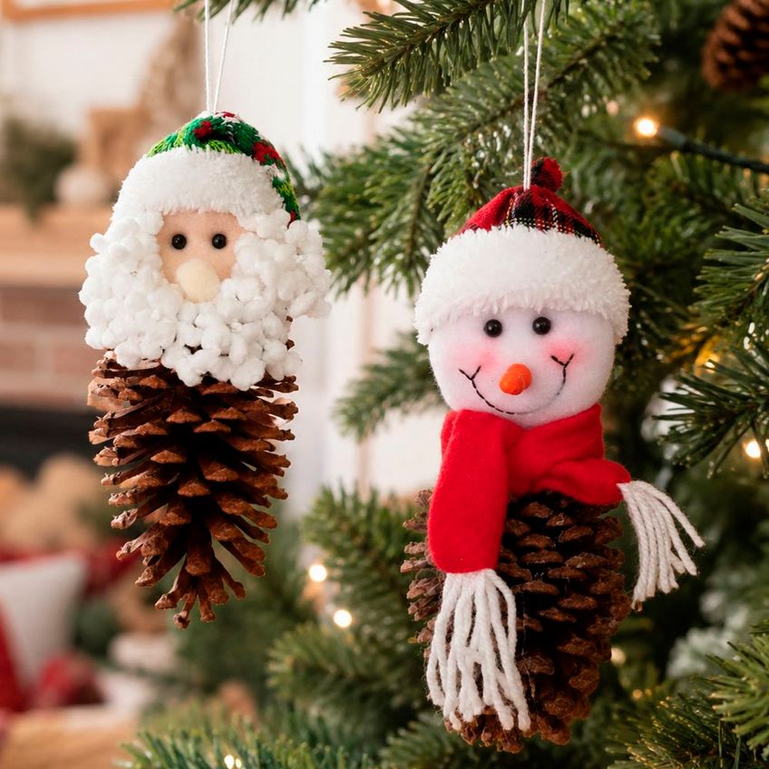 Pendente Pinha Natural Papai Noel Boneco Neve Natal Kit 6pçs - imagem 4