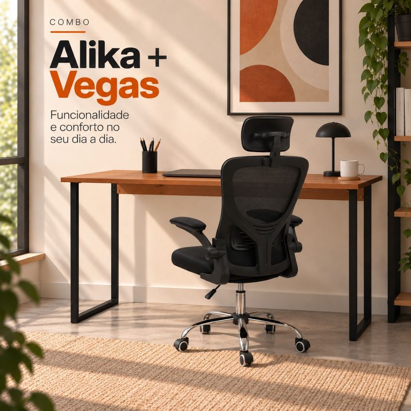 Conjunto De Escritório Mesa Alika E Cadeira Diretor Vegas Preto - imagem 4