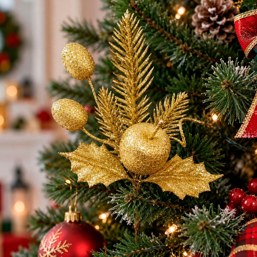 Ramo Galho Artificial Natal Dourado Decoração 24cm Kit 24pçs - imagem 3
