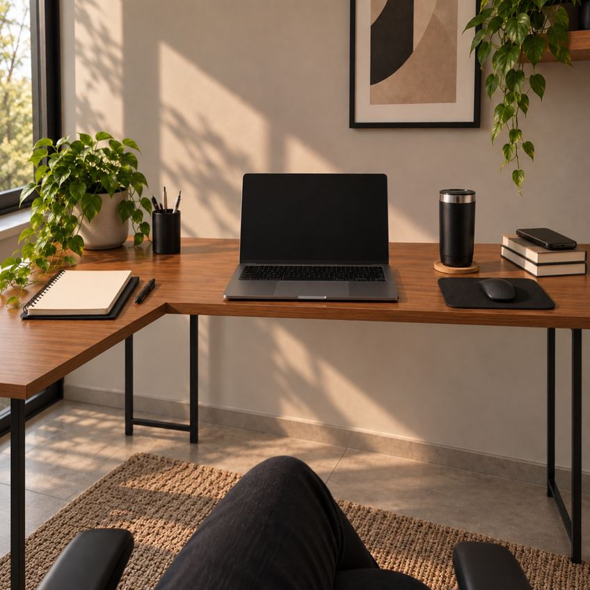 Mesa Pérola Em L Para Escritório E Home Office Preto/imbuia 130x110cm - imagem 2