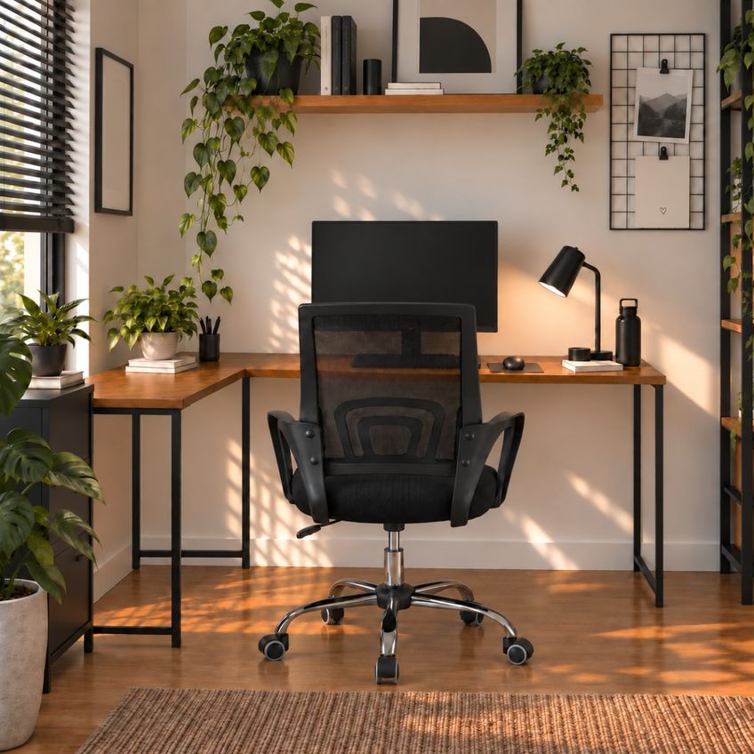Mesa Pérola Em L Para Escritório E Home Office Preto/imbuia 130x110cm - imagem 3