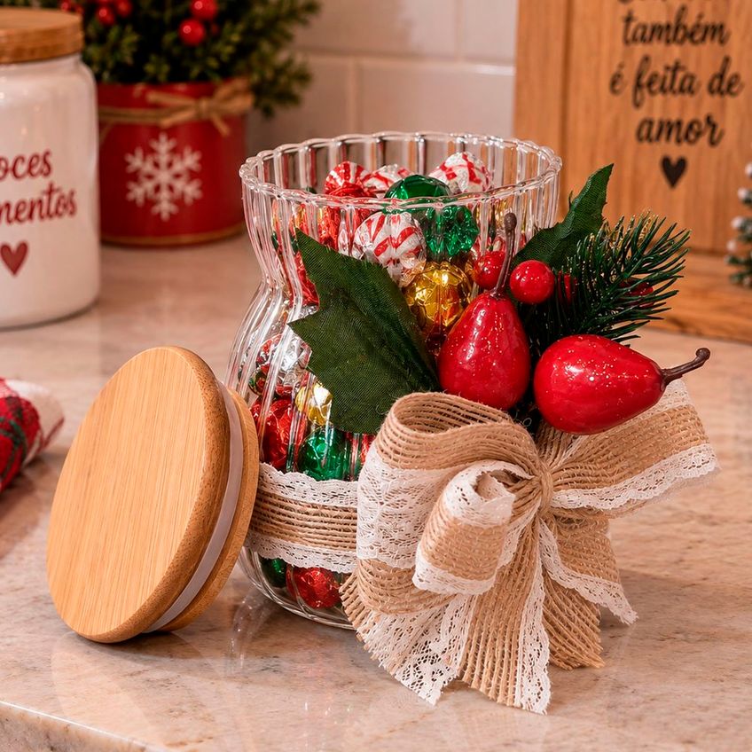 Pote Hermético Decorativo Natalino Com Tampa 700ml Kit 2pçs - imagem 4