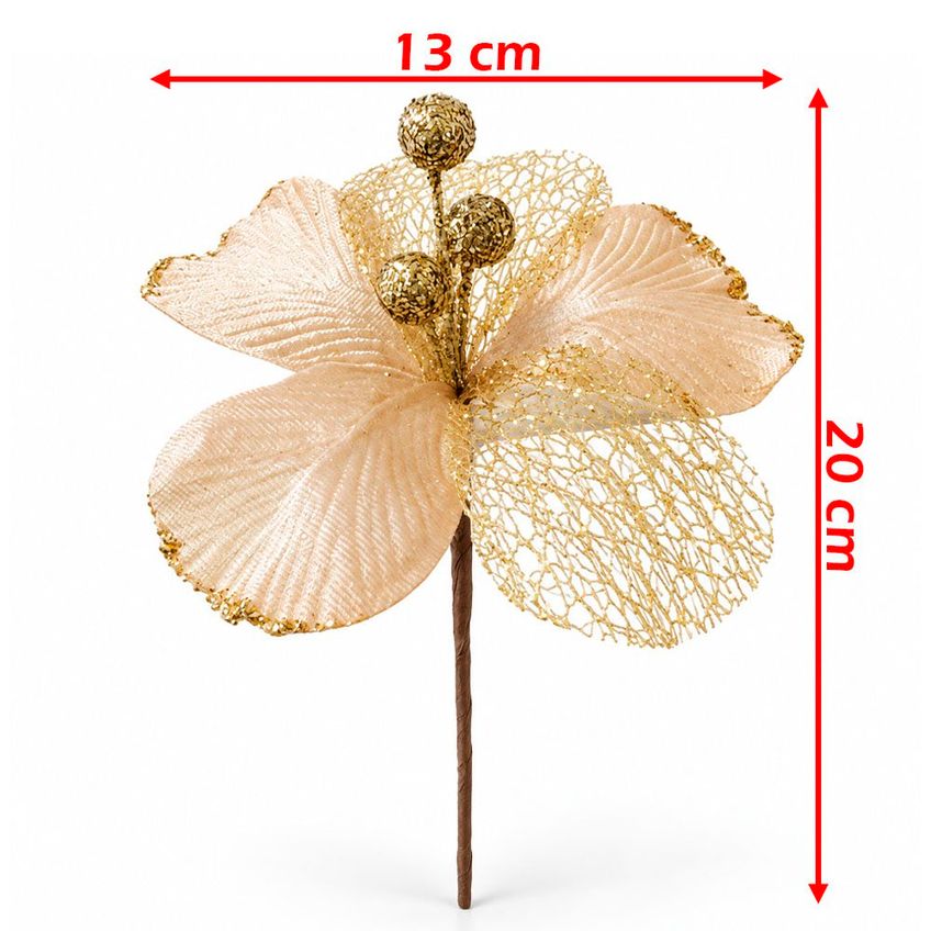 Flor Natalina Dourada Artificial Decoração 20x13cm Kit 12pçs - imagem 5