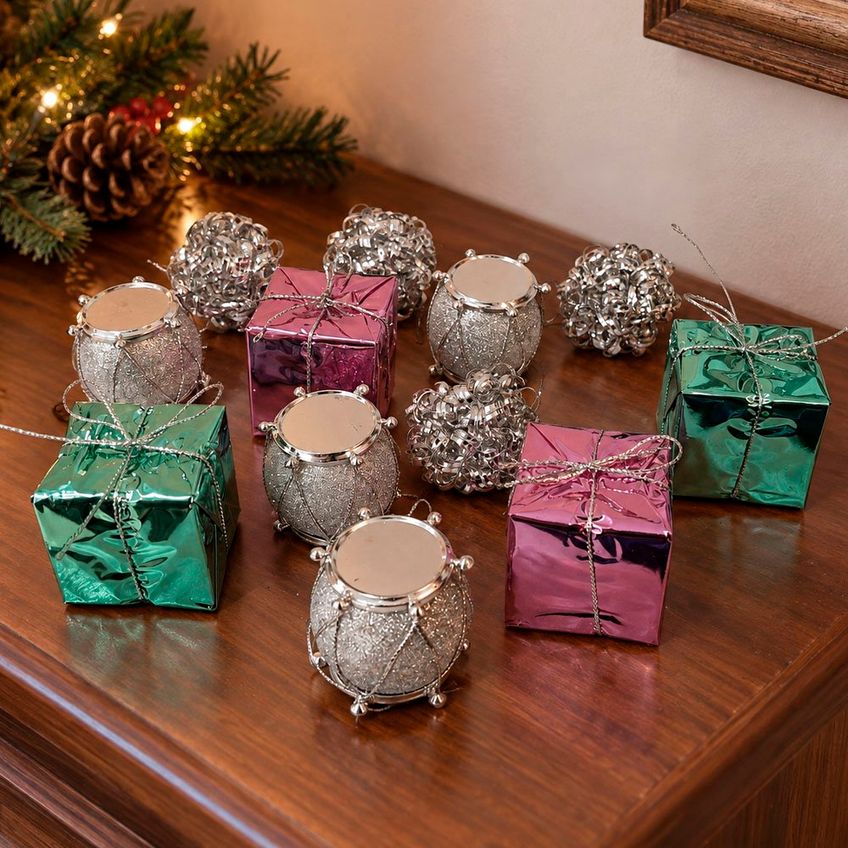Pendente Decoração Árvore De Natal Rosa Verde 4cm Kit 72pçs - imagem 4