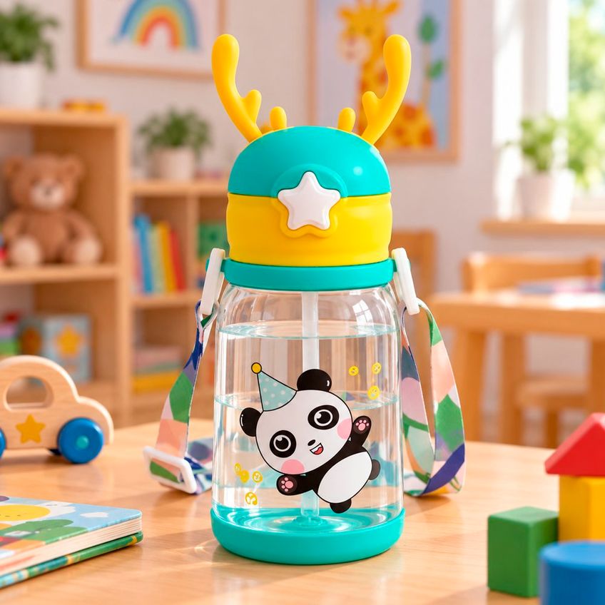 Garrafa Água Portátil Infantil Bebê Com Alça Rena Alce 600ml - imagem 3