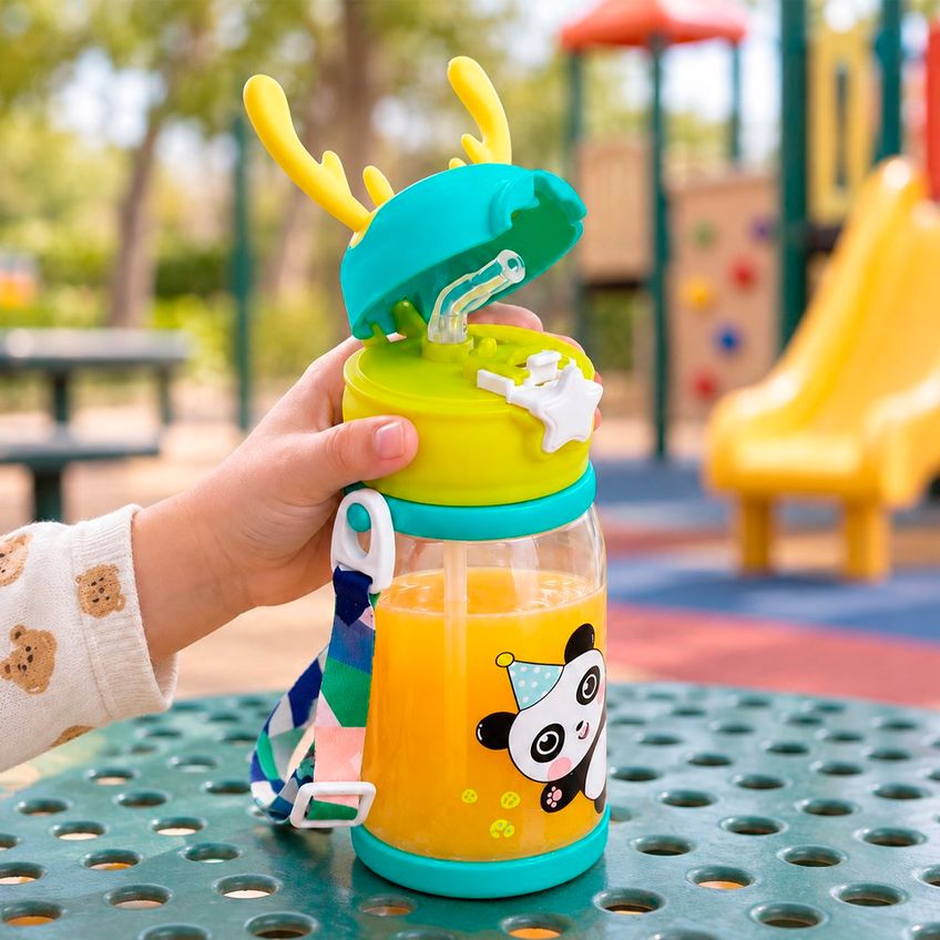 Garrafa Água Portátil Infantil Bebê Com Alça Rena Alce 600ml - imagem 4