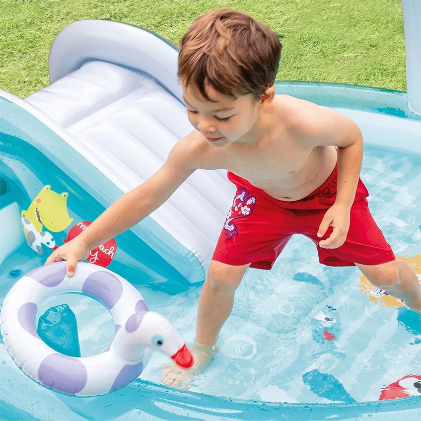 Piscina Inflável Playground Infantil 160l Jacaré Bomba Elétrica Intex - imagem 3