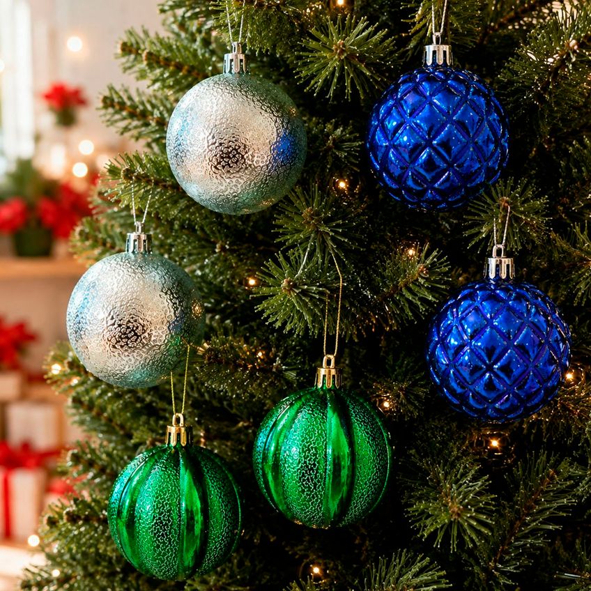 Bola Azul Prata Verde Natal Texturada Enfeite 6cm Kit 30pçs - imagem 3