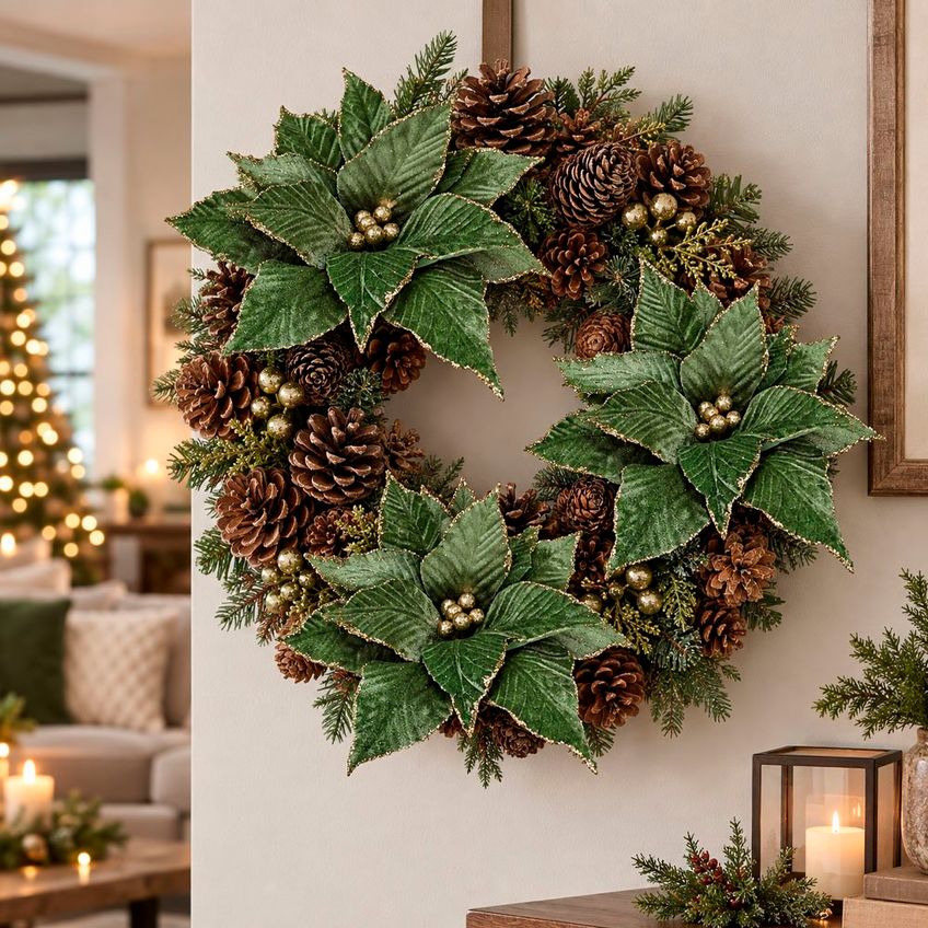 Flor Natalina Poinsetia Verde Enfeite Camurça 36cm Kit 4pçs - imagem 2