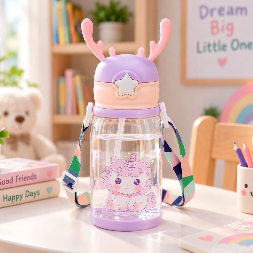 Garrafa Água Portátil Infantil Bebê Com Alça Rena Alce 600ml - imagem 3