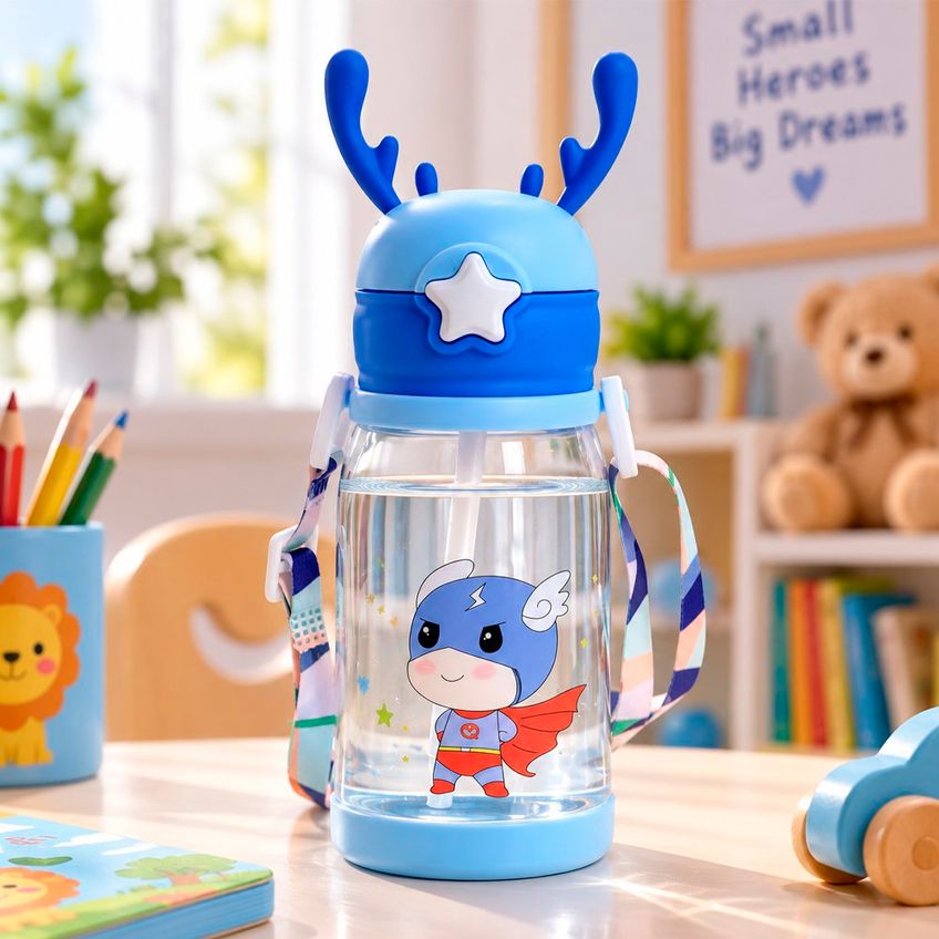 Garrafa Água Portátil Infantil Bebê Com Alça Rena Alce 600ml - imagem 3