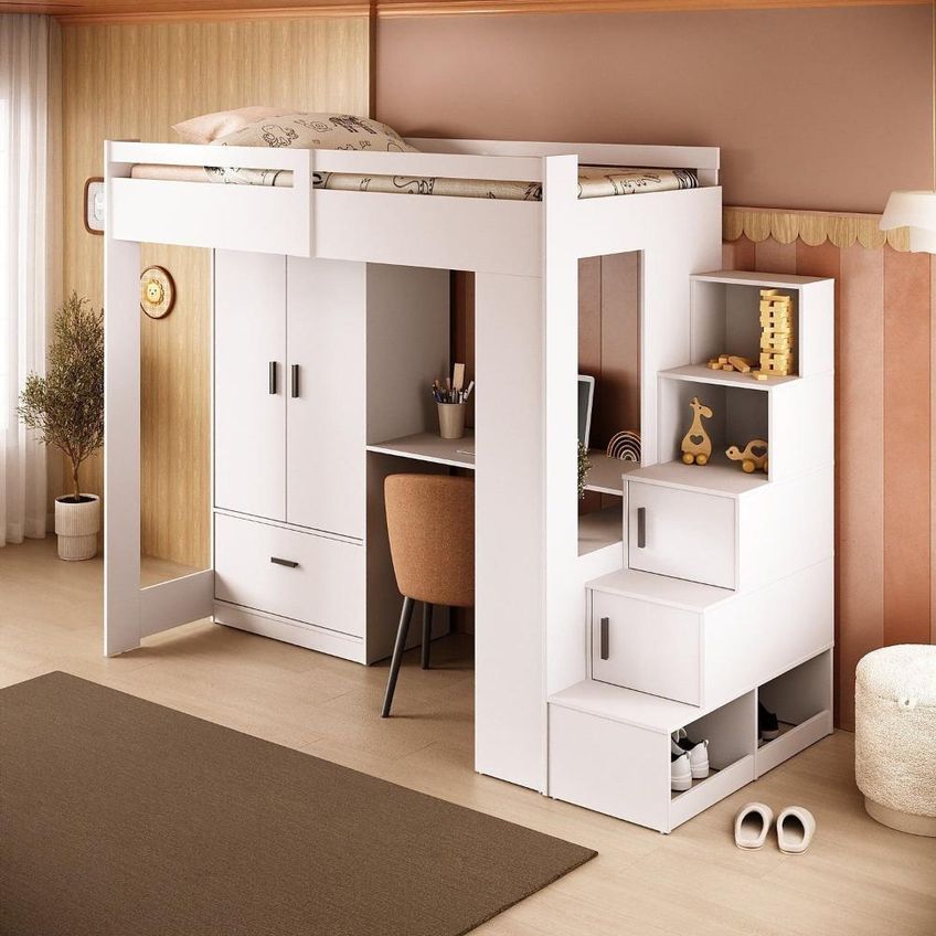 Cama Juvenil Multifuncional 4 Portas E 1 Gaveta Aurora Branco Yescasa Branco - imagem 4