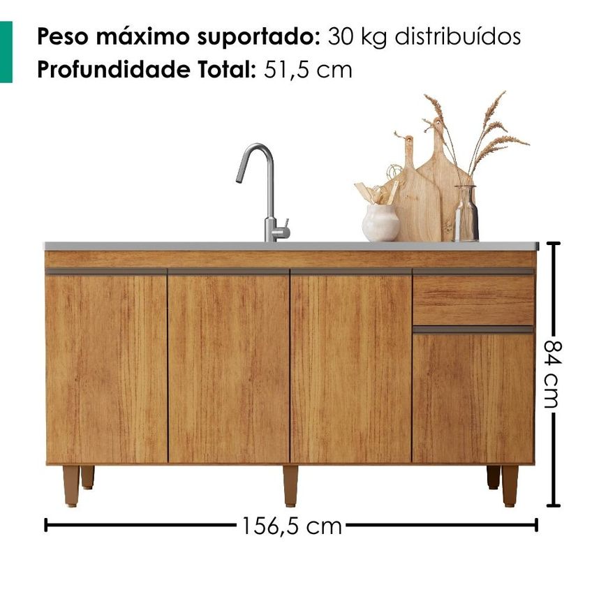 Balcão Para Pia 4 Portas 1 Gaveta 156 Cm Grécia Cedro Rudk - imagem 3