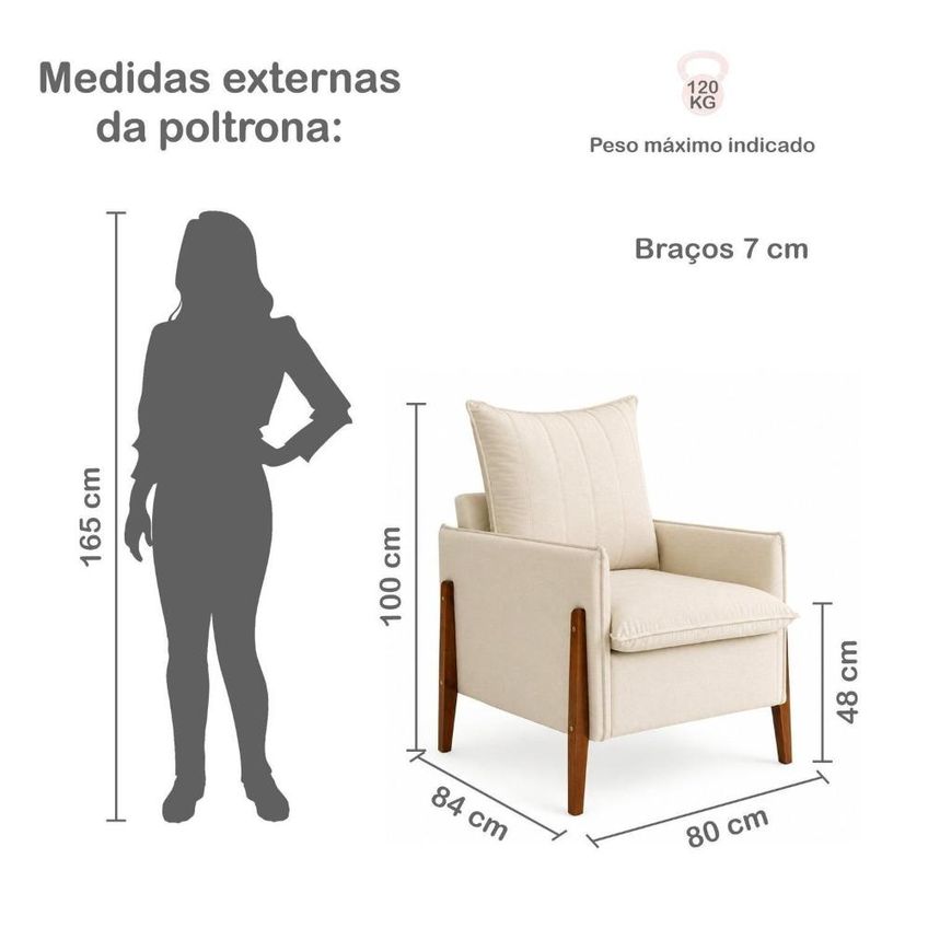 Poltrona De Amamentação Decorativa Para Quarto De Bebê Pés Madeira Maciça Ternura Bege - imagem 3