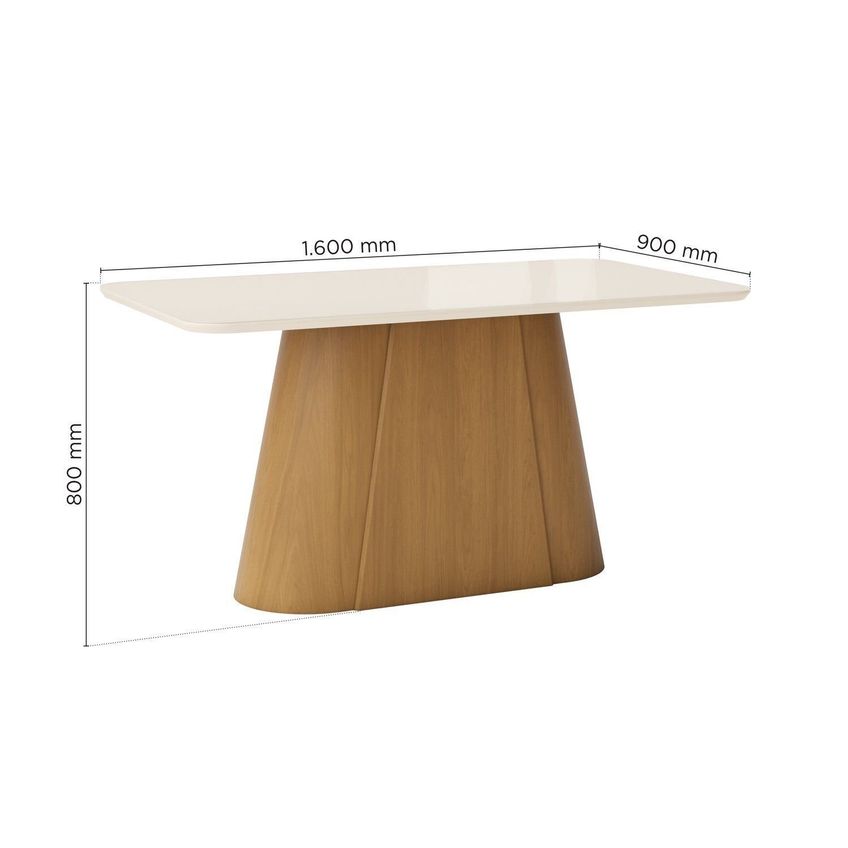 Mesa De Jantar 6 Lugares 160cm Tampo Mdf E Vidro Canto Arredondado Olivia Cinamomo/off White - imagem 3