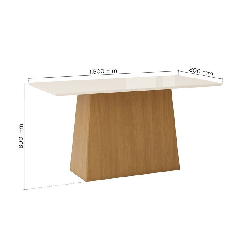 Mesa De Jantar 6 Lugares 160cm Tampo Mdf E Vidro Canto Reto Dora Cinamomo/Off White - imagem 3