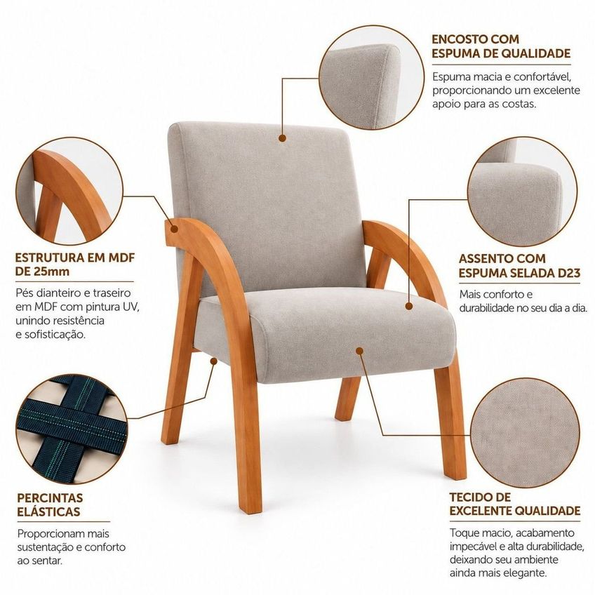 Poltrona Decorativa Duda 88cm MDF Preto - imagem 5