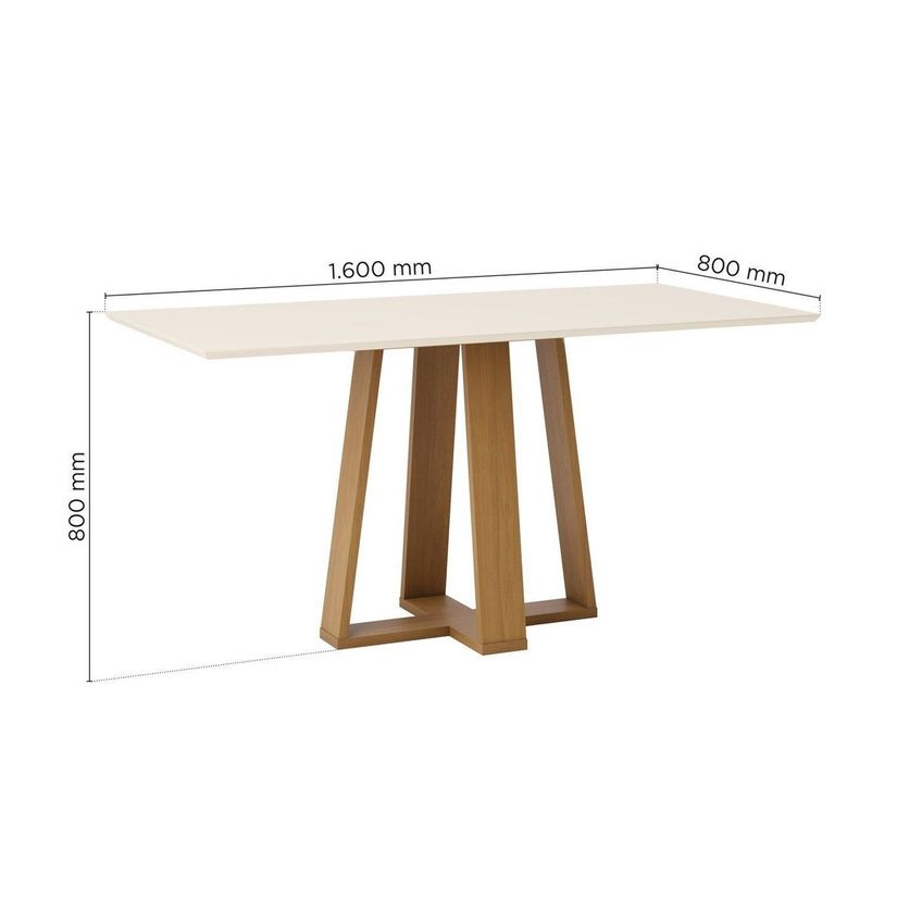 Mesa De Jantar 6 Lugares 160cm Tampo Mdf Canto Reto Lisa Cinamomo/off White - imagem 3
