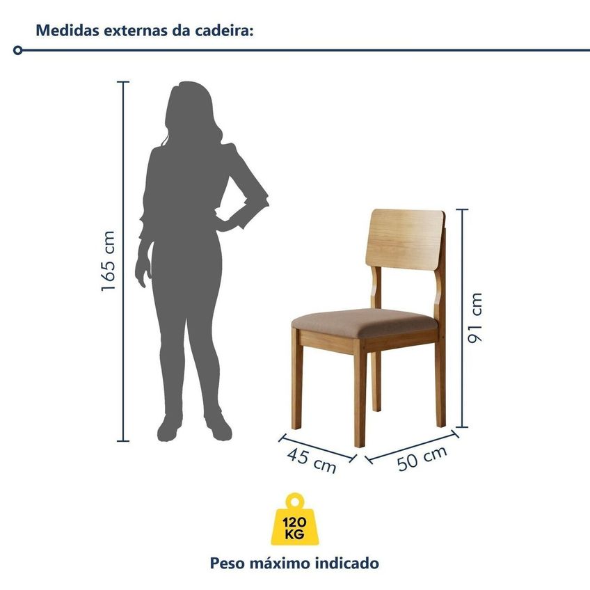 Kit 8 Cadeiras Para Sala De Jantar Com Pés Madeira Maciça Ana Cinamomo/Linho Bege - imagem 3