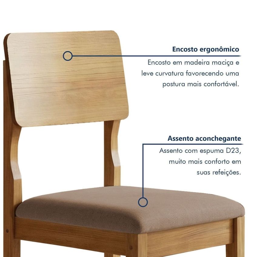 Kit 8 Cadeiras Para Sala De Jantar Com Pés Madeira Maciça Ana Cinamomo/Linho Bege - imagem 4