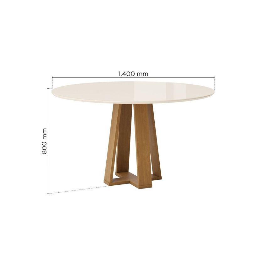 Mesa De Jantar 6 Lugares 140cm Tampo Mdf E Vidro Redonda Lisa Cinamomo/Off White - imagem 3